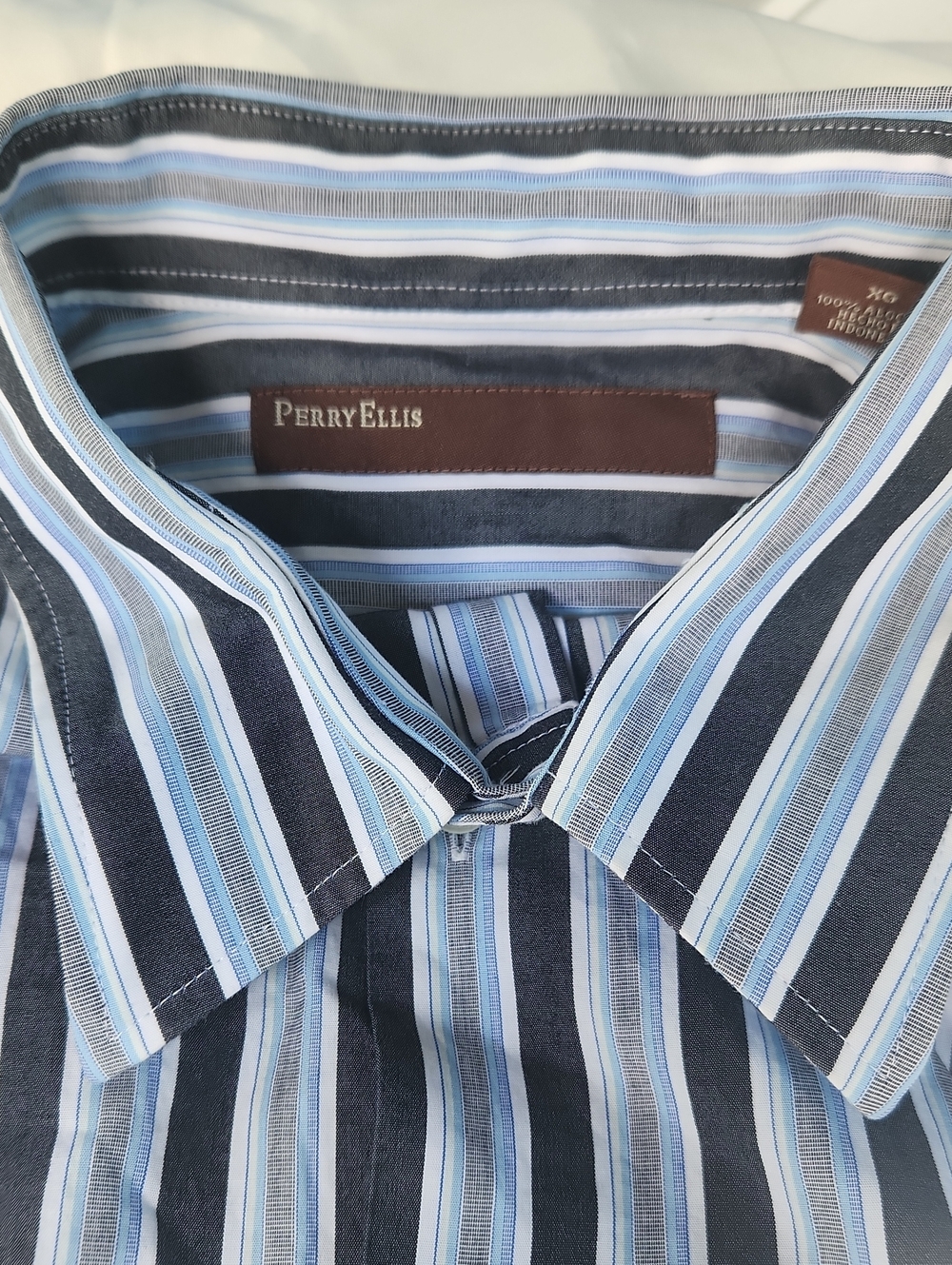 Perry Ellis Navy and Light Blue Striped Dress Shirt